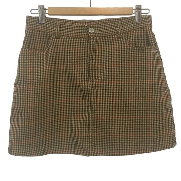 Brandy Melville California Y2K Preppy Neutral Brown Checkered Mini Skirt S - Picture 11 of 16